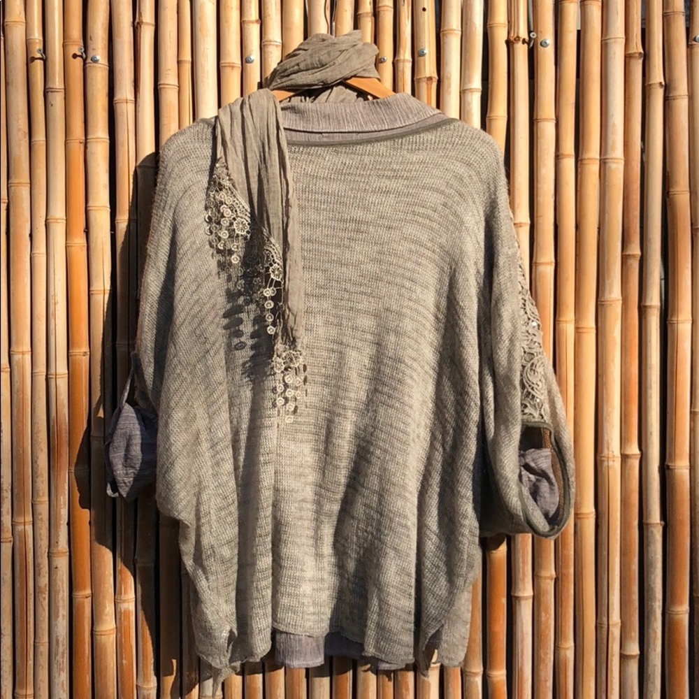 🌸NEW YEAR SALE🌸 NEW 3pc Taupe Lace Soft Mohair Wool Blend Sweater Set OS - Picture 2 of 8